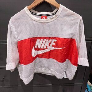 Nike White Mesh Swoosh Panel Cropped T-Shirt XL